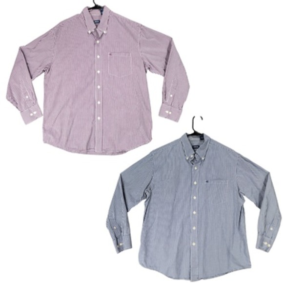 IZOD Button Down Shirts L Men Lot 2 Plaid Blue Red Pink White Casual Business - Picture 1 of 13